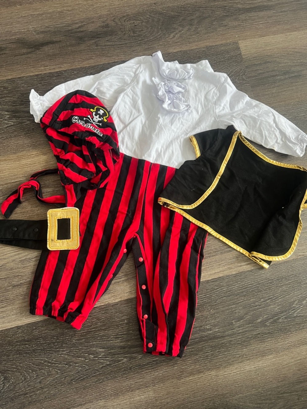(51) NWOT Kids Pirate Costume Set - Red & Black Stripes with White Shirt